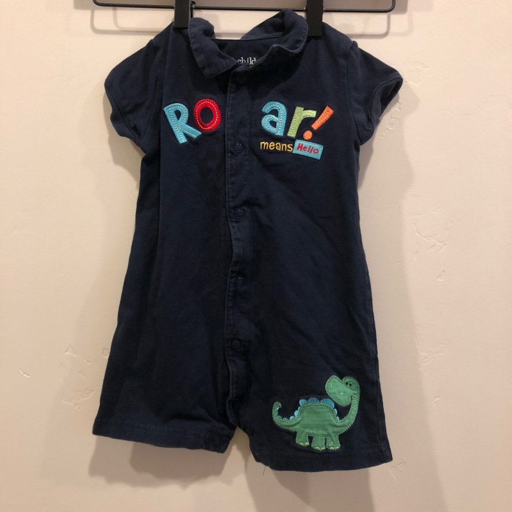 Carter's Child of Mine Baby Boy Blue Cute Dinosaur Button Up Short Sleeve Romper